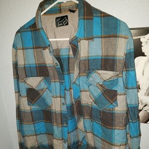 Button up long sleeve FOX large mens blue flannel